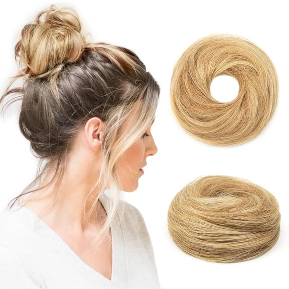 4inch Mixed Blonde 100% Human Hair Bun Straight Scrunchies Elegant Donut Chignon With Elastic Rubber Band Scrunchy Hairpiece