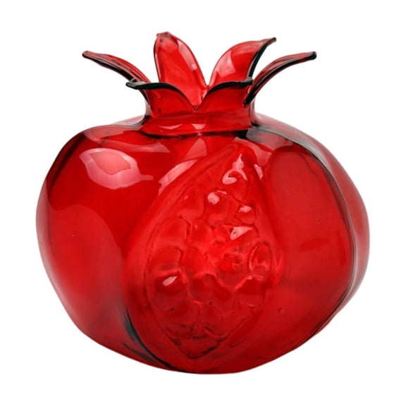 4inch Pomegranate Glass Vase Centerpiece Clear Ribbed Glass, Small Red Hydroponic Flower Vase, Red Christmas Decor for Table, Wedding, Home Decoration