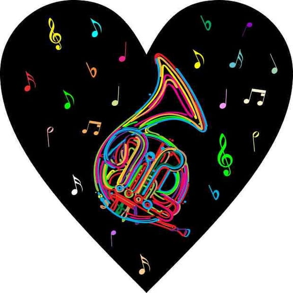 4inx4in Neon French Horn Heart Sticker Vinyl Cup Decal Car Bumper Stickers
