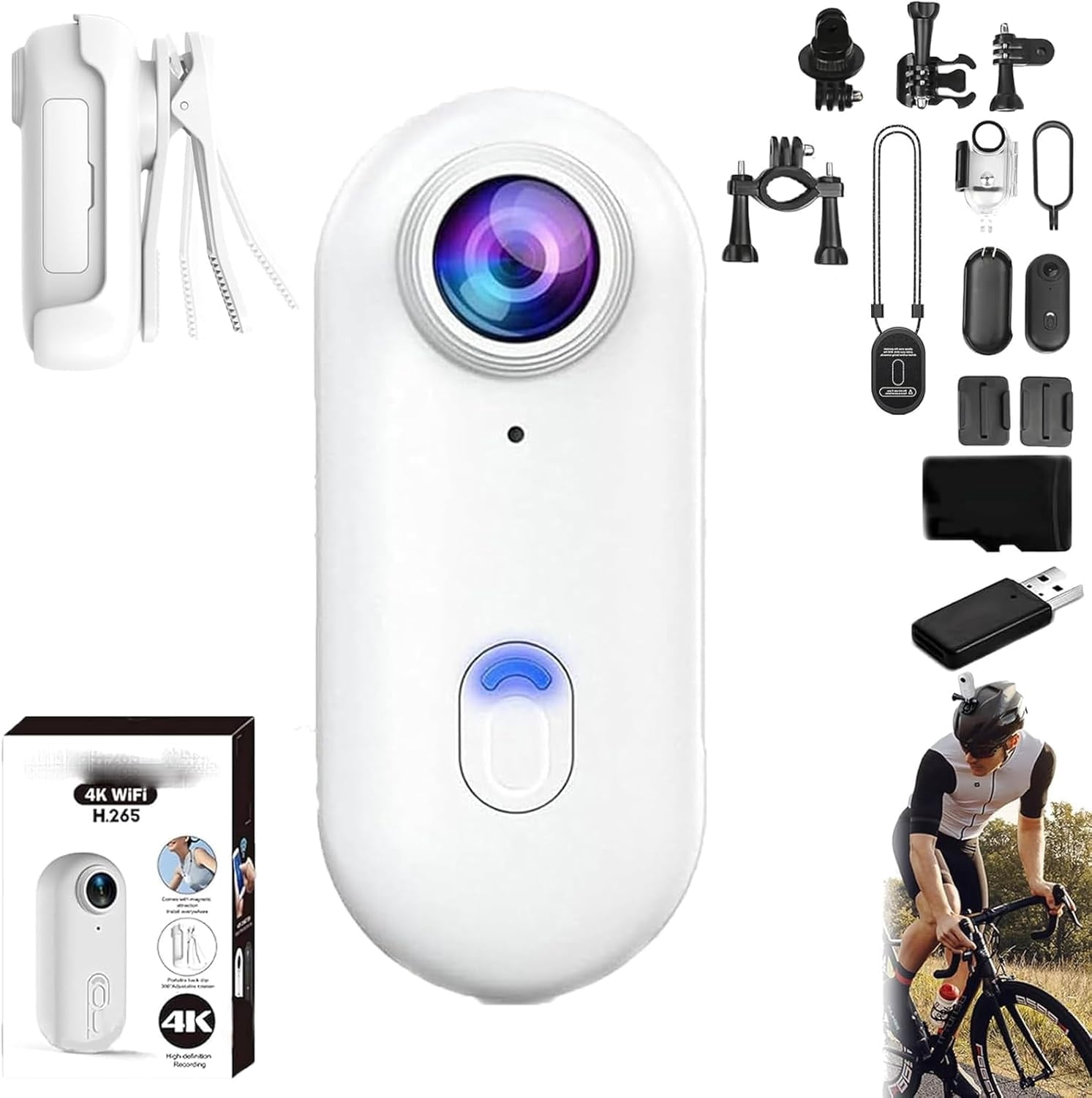4k/1080p Sports Cam,Sports Action Camera with 4k Resolution,Have Magnetic Mounting,Waterproof,Wearable Action Body Cam,for Outdoor Vlog,Biking,Travel (White 1080p-Standard,32G)