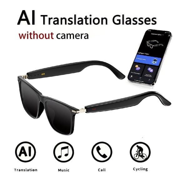 4k Camera Glasses, Ai Smart Glasses with Real-Time Translation & Object Recognition, Open-Ear Audio, Ultra-Light Design, Max 8hrs Playtime for Outdoor, Work, Travel, Business - Black