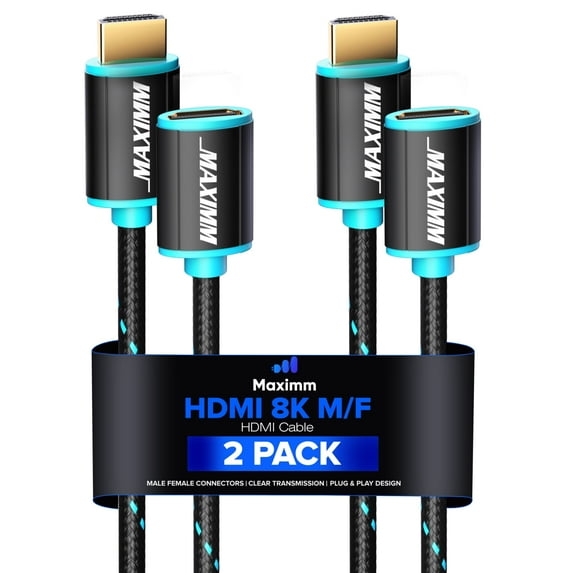 4k HDMI Cable Male to Female, 1ft, HDMI Extension Cable, High Speed HDMI Cable, Braided 2.0 Cable 2 Pack, UL-Listed