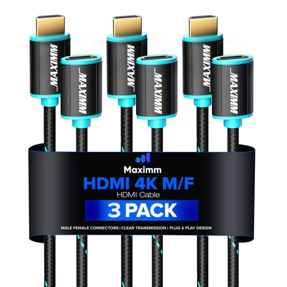 4k Hdmi Cable 12ft, Hdmi Extender Cable Male to Female Hdmi Cord, Hdmi 2.0 Cable 120Hz Short Hdmi Cable (12ft, 3 Pack)