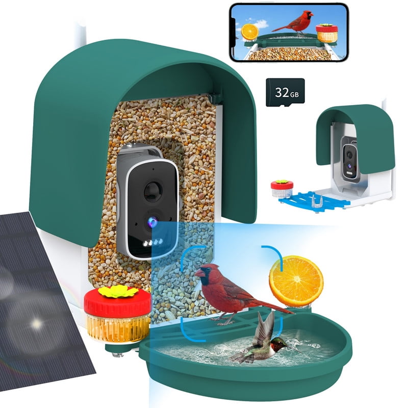 4k Smart Bird Feeder with Camera, Build-in 32GB SD Card & Solar Powered, 5MP Security Camera Al ldentify 10000+ Birds Color Night Vision & Real-Time App Alerts DlY Add-ons for Bird Watching