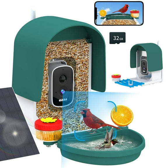 4k Smart Bird Feeder with Camera, Build-in 32GB SD Card & Solar Powered, 5MP Security Camera Al ldentify 10000+ Birds Color Night Vision & Real-Time App Alerts DlY Add-ons for Bird Watching