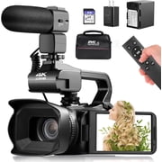 4k Video Camera Camcorder with 18X Digital Zoom,64MP Vlogging Camera for YouTube,4.0-inch Rotating Touchscreen,64GB SD Card,Microphone,Remote Control,Durable Battery(Black)