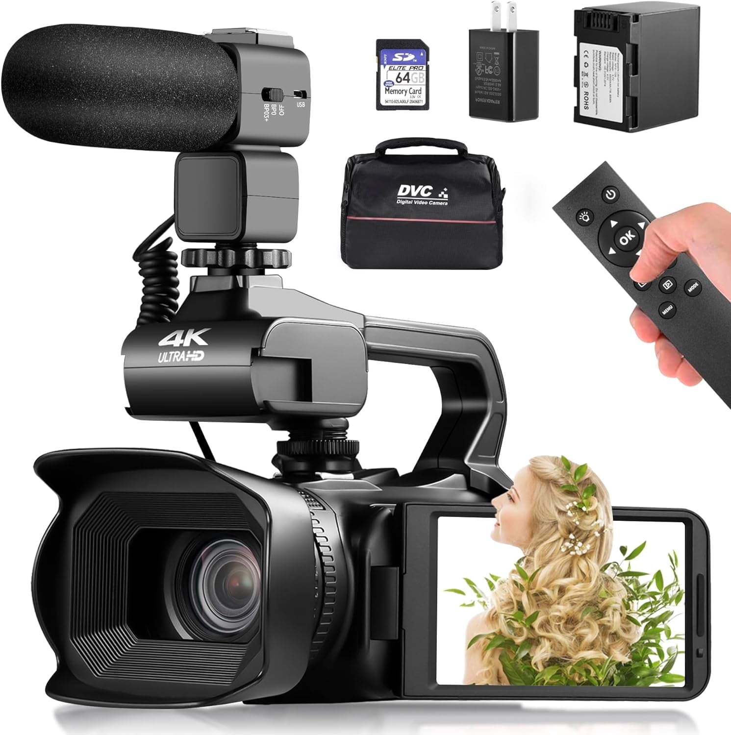 OIEXI 4K Video Camera, 18X Zoom, 64MP, Flip Screen, Microphone, 64GB SD ...