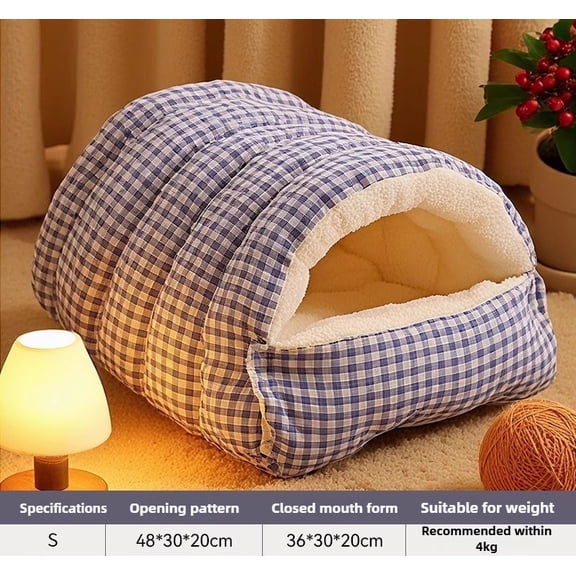 4kg Winter Cat Dog House Closed Security Warm Plus Velvet Cold Cat Sleep Wrapped Pet Detachable Plaid Cover Small Pet Nest Cat