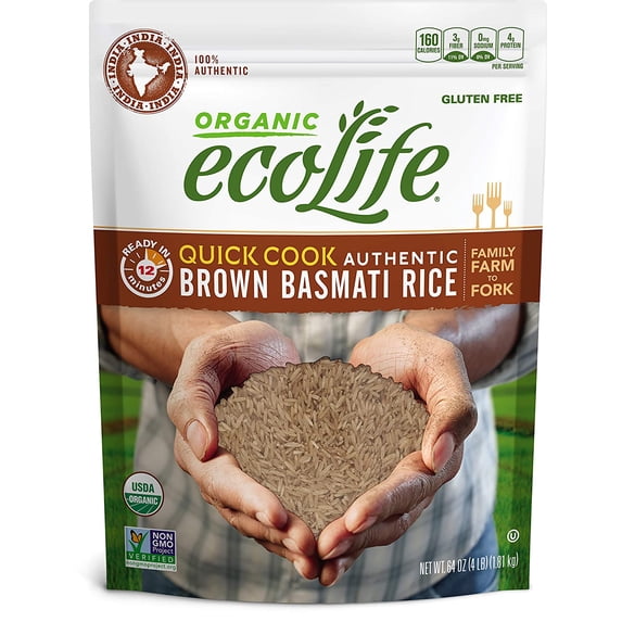 4lb Bag of USDA Organic Brown Basmati Rice by - Quick Cooking & Nutty Aroma