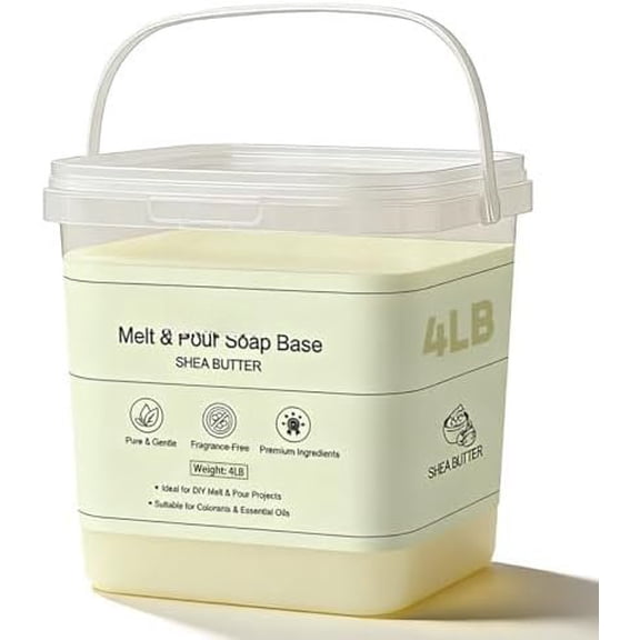 4lb Shea Butter Soap Base in Bucket - Airtight Resealable Lid, Proof, Glycerin Melt and Pour for DIY Soap Making Supplies (Shea Butter, 4 Pound)