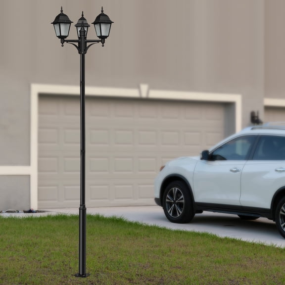 4m/13ft Outdoor Split Street Light Pole, Galvanized Iron Lamp Post, 100kg Load-Bearing, with Foundation Frame for Street Yard Parking Lot