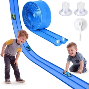 4m Flexible Race Car Track for Kids, Flexi Racing Track Car Ramps for Toy Cars, Rolls up Portable Dual Racetrack