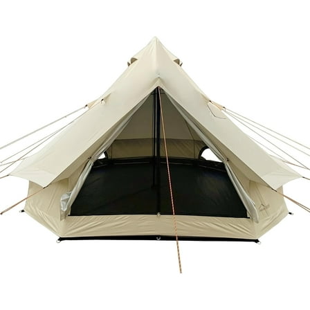 4m Outdoor Waterproof Sunshade Luxury Camping Tent, Lightweight 300D Oxford Yurt Tent, Family Bell Tent with 2 Stove Sockets (4-6 People)