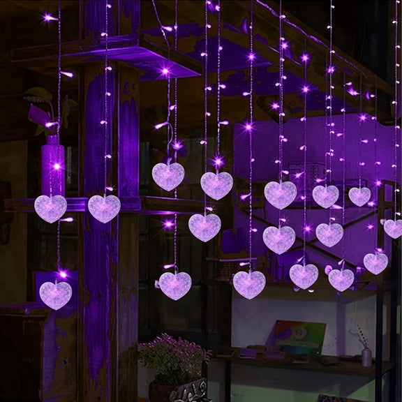 4m Purple Heart LED String Lights - USB Powered, 8 Flashing Modes, Romantic Glow for Weddings & Festive Decorations | Halloween Christmas Valentine's Day Event Lighting