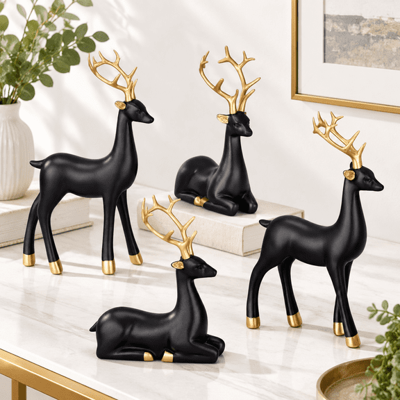 4mas Reindeer Decor Indoor Small Black Deer Figurine