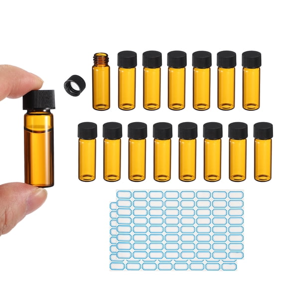 4ml Amber Glass Vials, 15 Pack Sample Vials with Screw Cap Reagent Media Bottle with Labels Leak-Proof Liquid Sample Glass Vial for Lab Laboratory
