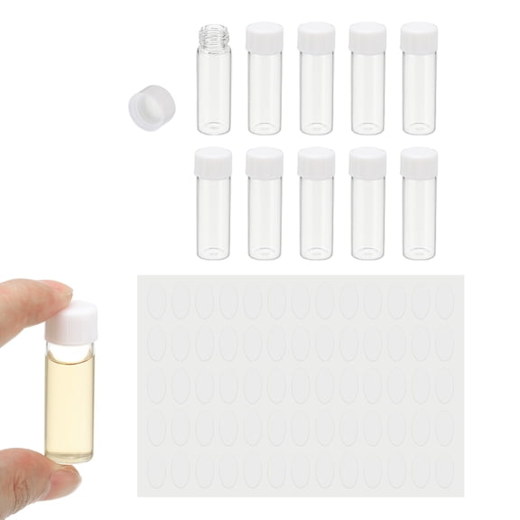 4ml Clear Glass Vials, 10Pcs Sample Vials with Screw Cap Reagent Media Bottle with Labels Leak-Proof Liquid Sample Glass Vial for Lab Laboratory