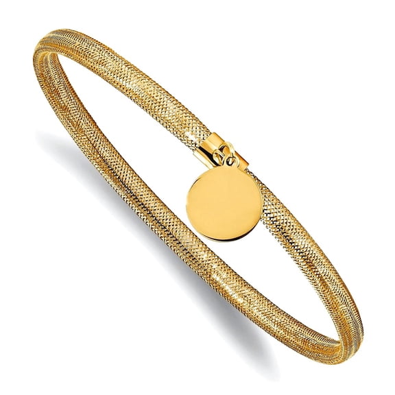 4mm 10k Solid Yellow Gold Stretch Mesh With Dangle Charm Bracelet Charm Bracelet for Women