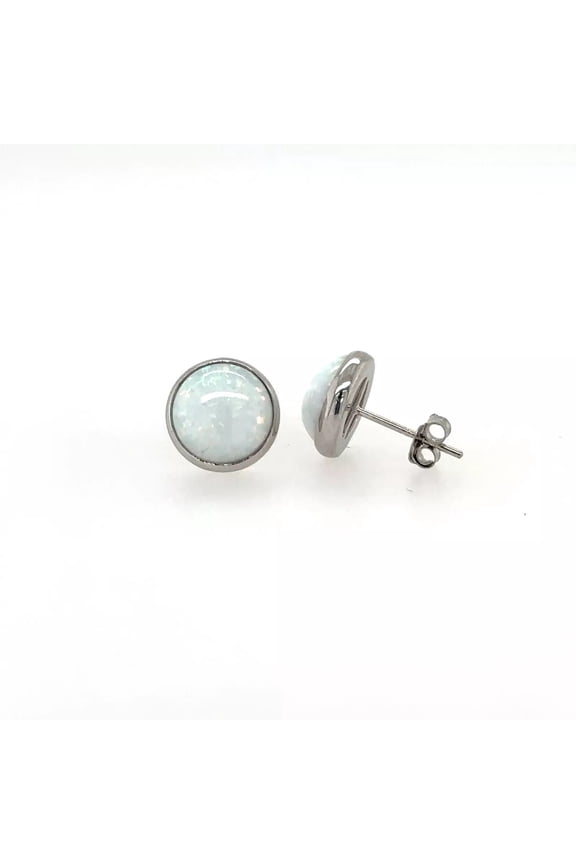 4mm 14K White Gold Bezel Set Opal Stud Earrings Women Jewelry