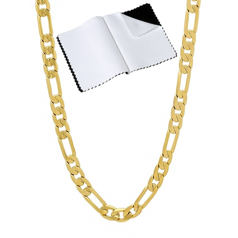 4mm 14k Yellow Gold Plated Flat Figaro Chain Necklace 22 inches Gift Box