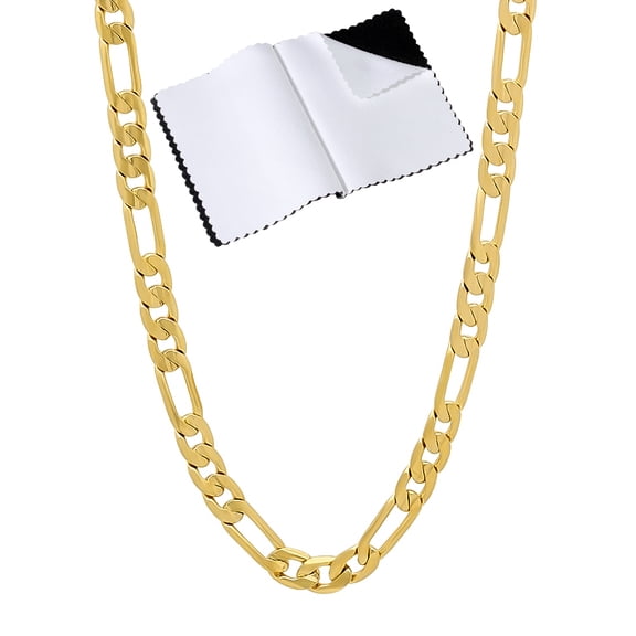 4mm 14k Yellow Gold Plated Flat Figaro Chain Necklace, 36 inches + Gift Box