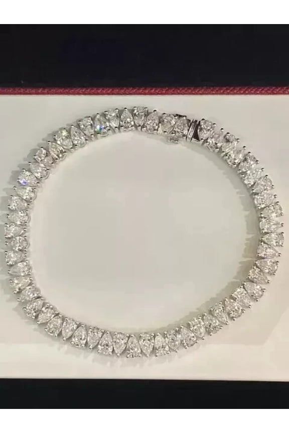 4mm 15Ct Pear Cut Lab Created Diamond Women's Tennis Bracelet 14k White Gold Plated