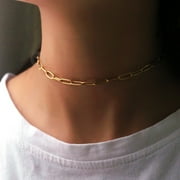 4mm 18" Gold Plated Paperclip Cable Chain Necklace For Women Stainless Steel