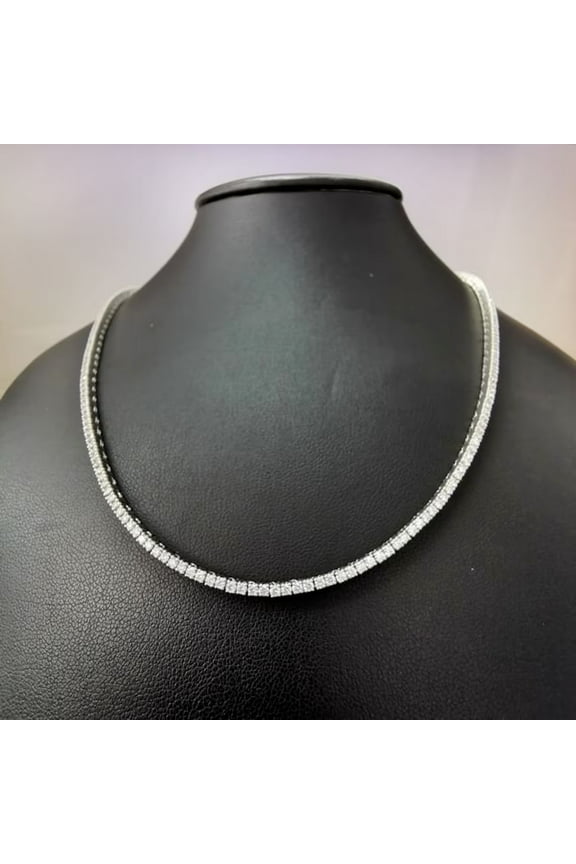 4mm 18Ct Round Cut Lab Created Diamond Fancy Wedding Tennis Necklace 925 Sterling Silver 18" 14K White Gold Plated