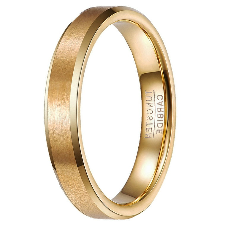 4mm 18K Gold Tungsten Carbide Ring for Men Women Matte Finish