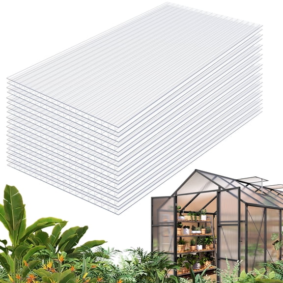 4mm 5' x 2' Twin-Wall Polycarbonate Greenhouse Panels (12 Pack), High Light Transmission & All-Weather Insulated Sheets, Shatter-Resistant Replacement for Glass Roofing, Balcony Divider