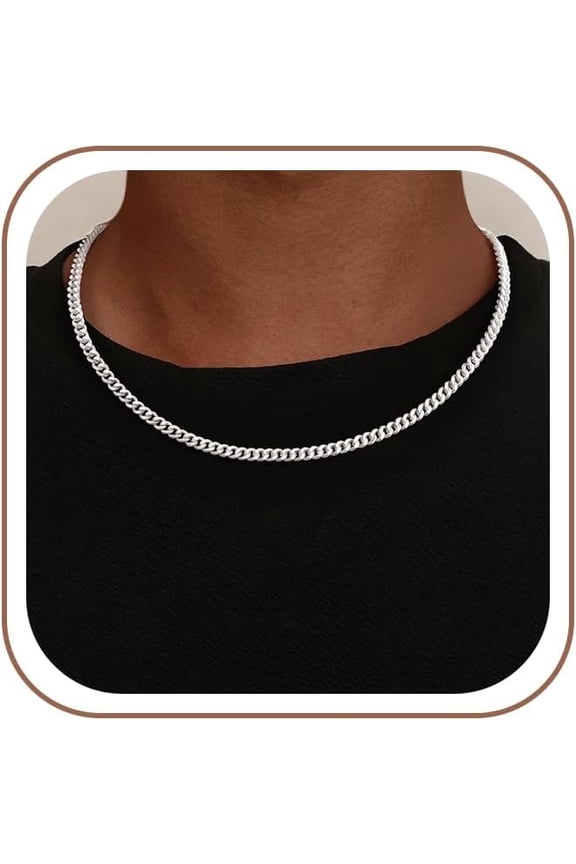 4mm/5mm Cuban Link Chains for Men - 925 Sterling Cut Cuban Link Curb Chain Necklace for Men, 18 20 22 24 Inches