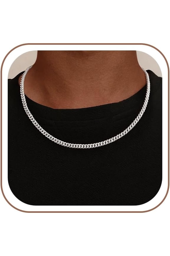 4mm/5mm Cuban Link Chains for Men - 925 Sterling Cut Cuban Link Curb Chain Necklace for Men, 18 20 22 24 Inches