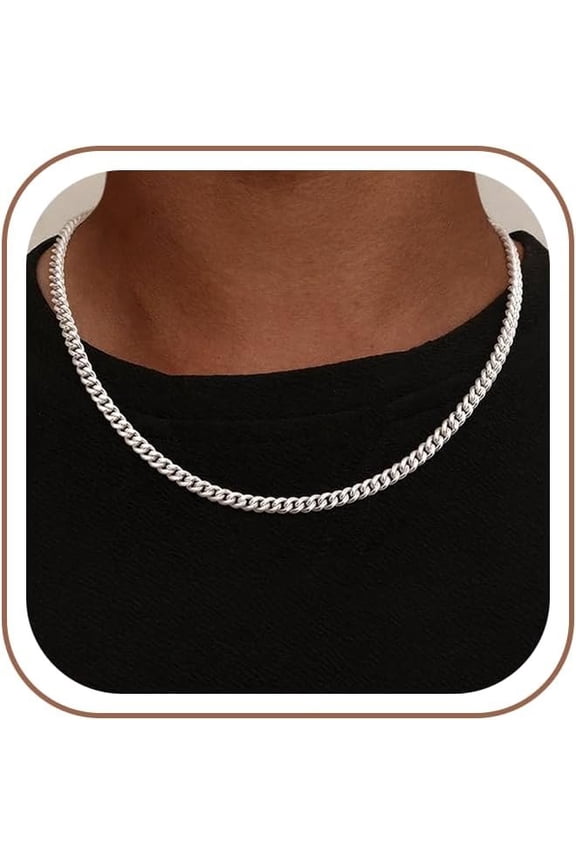 4mm/5mm Cuban Link Chains for Men - 925 Sterling Cut Cuban Link Curb Chain Necklace for Men, 18 20 22 24 Inches