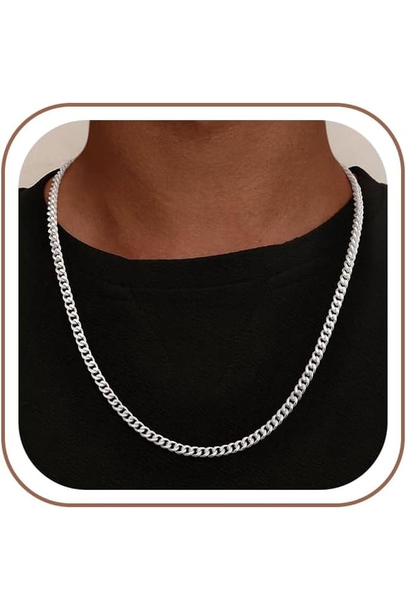 4mm/5mm Cuban Link Chains for Men - 925 Sterling Cut Cuban Link Curb Chain Necklace for Men, 18 20 22 24 Inches