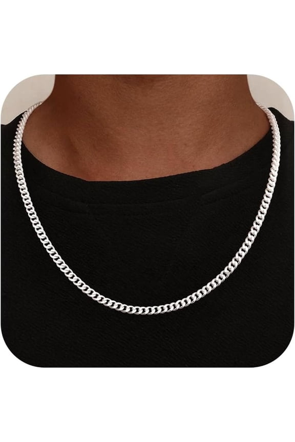 4mm/5mm Cuban Link Chains for Men - 925 Sterling Cut Cuban Link Curb Chain Necklace for Men, 18 20 22 24 Inches