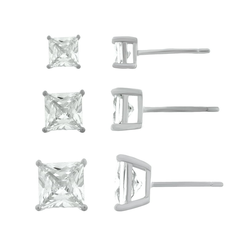 Sterling Silver CZ 2mm Hoop and 5mm Stud Post Earrings Set Sterling Silver CZ 2mm Hoop and 5mm Stud Post Earrings Set