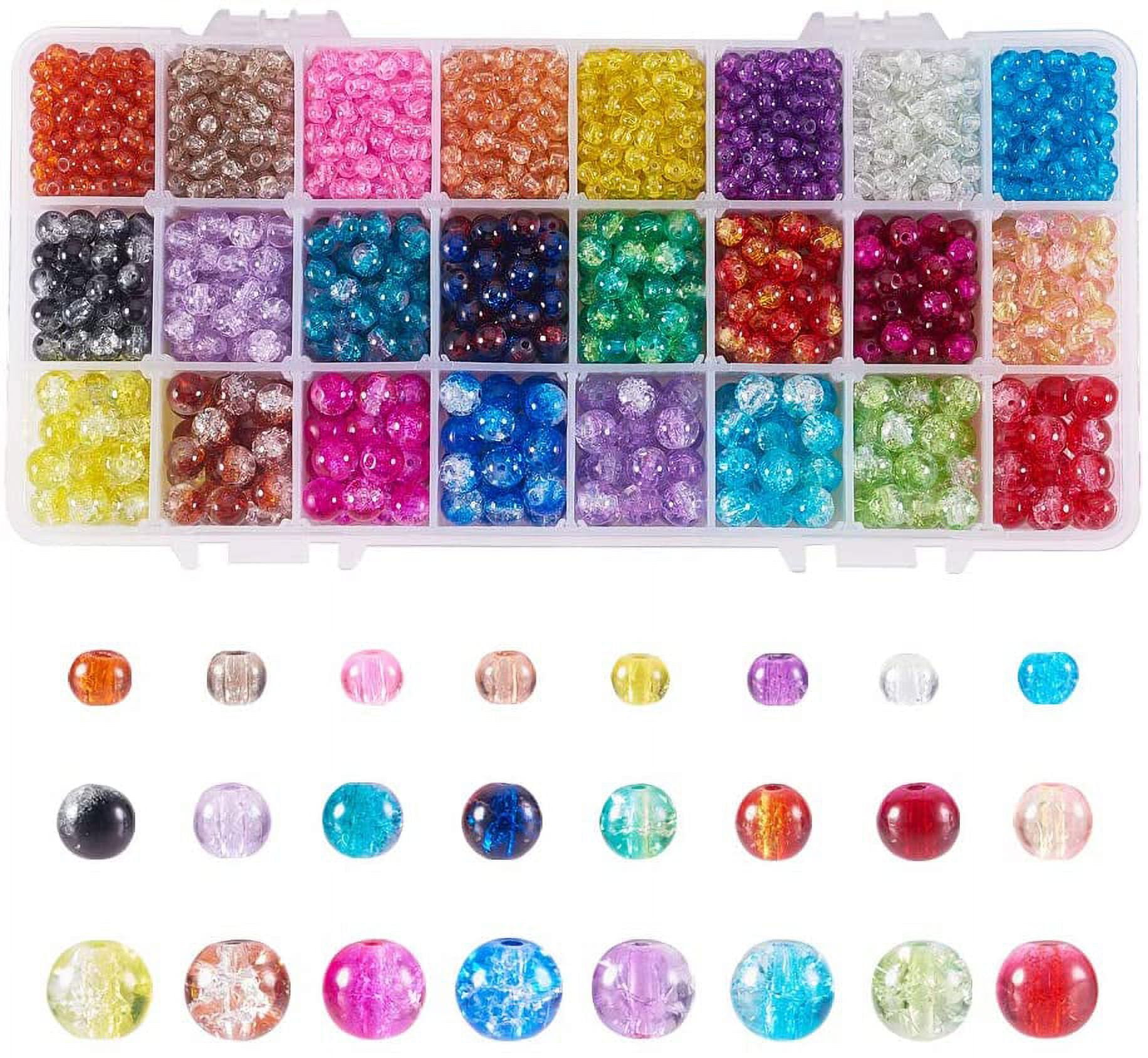 4mm 6mm 8mm Crackle Glass Beads 2720pcs 24 Color Glass Crackle Lampwork Round Beads for Necklace Bracelet Jewelry Making