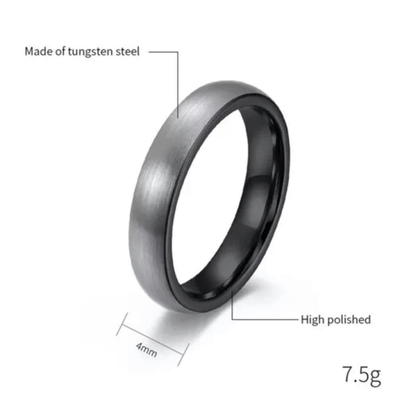 4mm/6mm/8mm Tungsten Steel Bands Men's Silver Brushed Women's Black Ring Sz 6-12