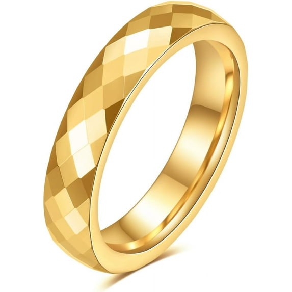4mm/6mm Gold Tungsten Faceted Ring for Men Women Couple Rings Bands Comfort Fit Engagement Wedding Bands Size 5-12