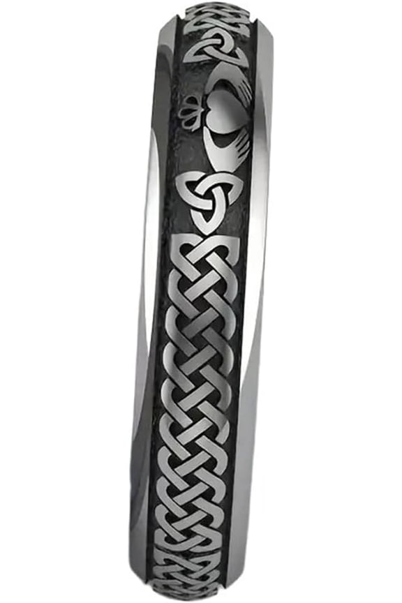 4mm 6mm Stainless Steel Celtic Knot Claddagh Heart Pattern Wedding Couple Lovers Band Ring