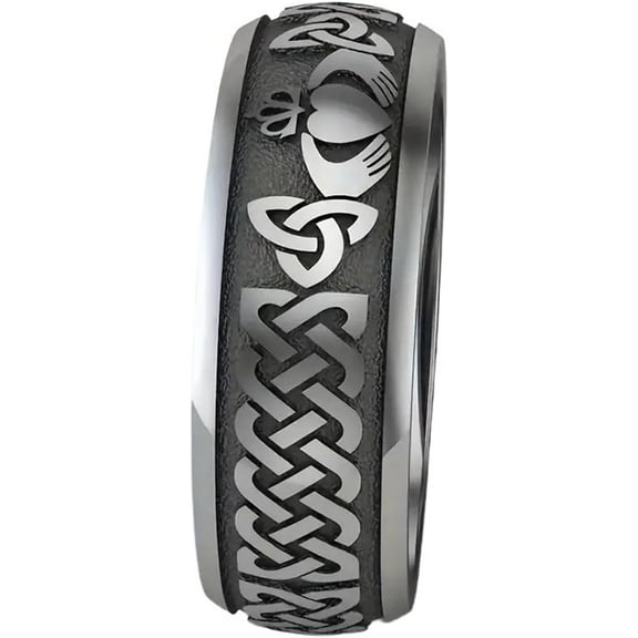 4mm 6mm Stainless Steel Celtic Knot Claddagh Heart Pattern Wedding Couple Lovers Band Ring