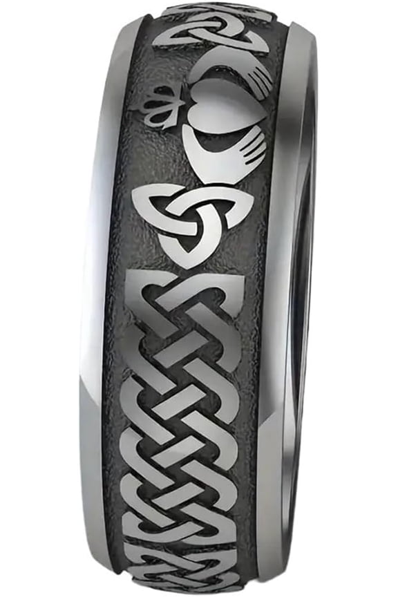 4mm 6mm Stainless Steel Celtic Knot Claddagh Heart Pattern Wedding Couple Lovers Band Ring