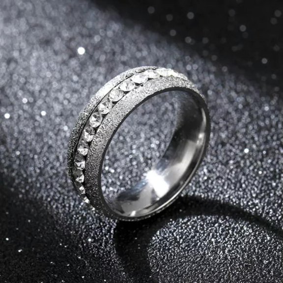 4mm/6mm Titanium Steel Engagement CZ Promised Silver Band Pearl Sand Couple Ring