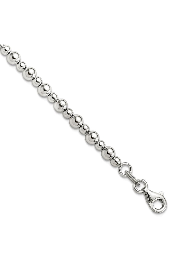 4mm 925 Sterling Silver Beaded Bracelet 7.5 Inch Link Bracelet for Women - 4.3 Grams