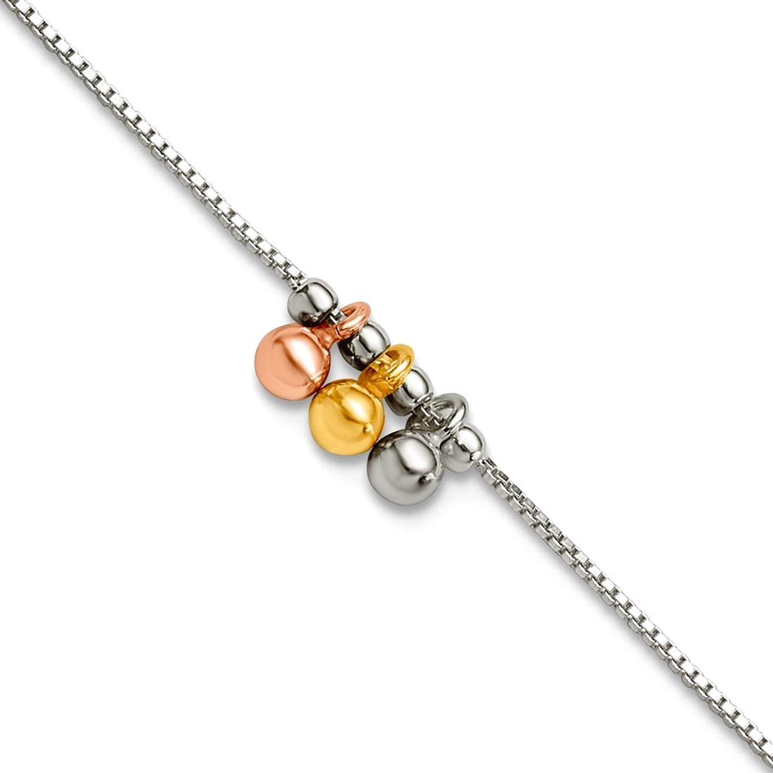4mm 925 Sterling Silver With Rose and Gold-tone Dangle Beads Plus 1in Extension Anklet Le 9 Inch Anklet for Women