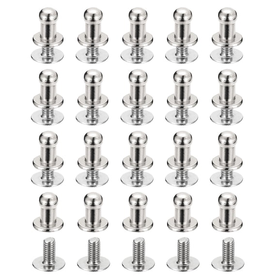 4mm Ball Head Stud Rivets Screw Back, 50Pack Round Head Button Nipple Rivet, Silver Tone