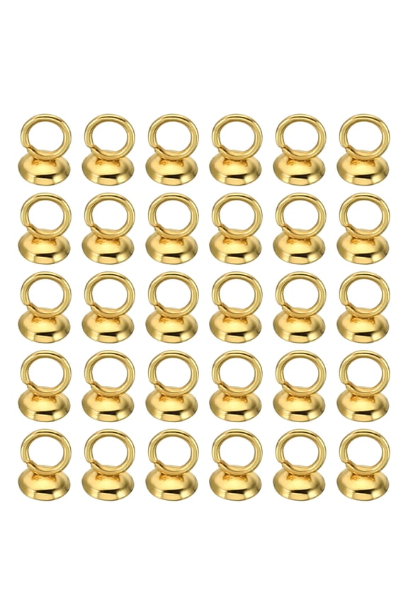 4mm Bead Caps, 50 Pcs Bead Cap Bail Pendant Stainless Steel Charm Ornament Caps with Loop for Jewelry Making, Golden