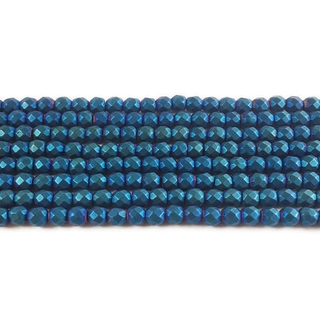 4mm Blue Hematite Matte Faceted Round Beads For Jewelry Making