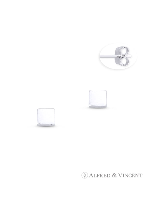 4mm Classic Flat Square Stud Earrings w/ Push-Back Posts in .925 Sterling Silver