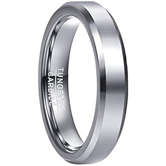4mm Classic Silver Tungsten Rings for Men Minimalist Wedding Band with Beveled Edges